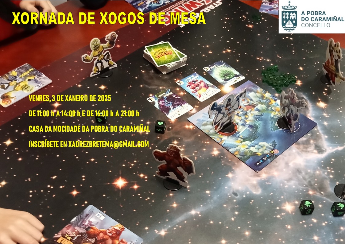 Cartel da xornada de xogos de mesa. Nadal 2024