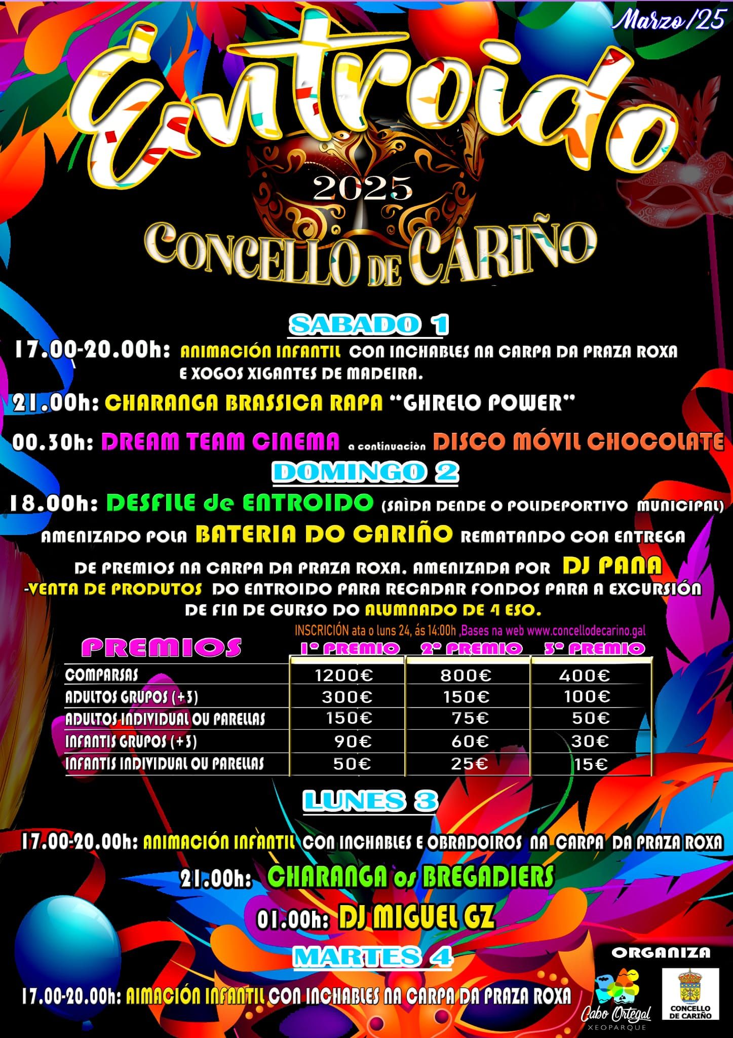 CARTEL Cariño – Cariño presenta la programación especial de Entroido con más de 3.400 euros en premios y varias actividades