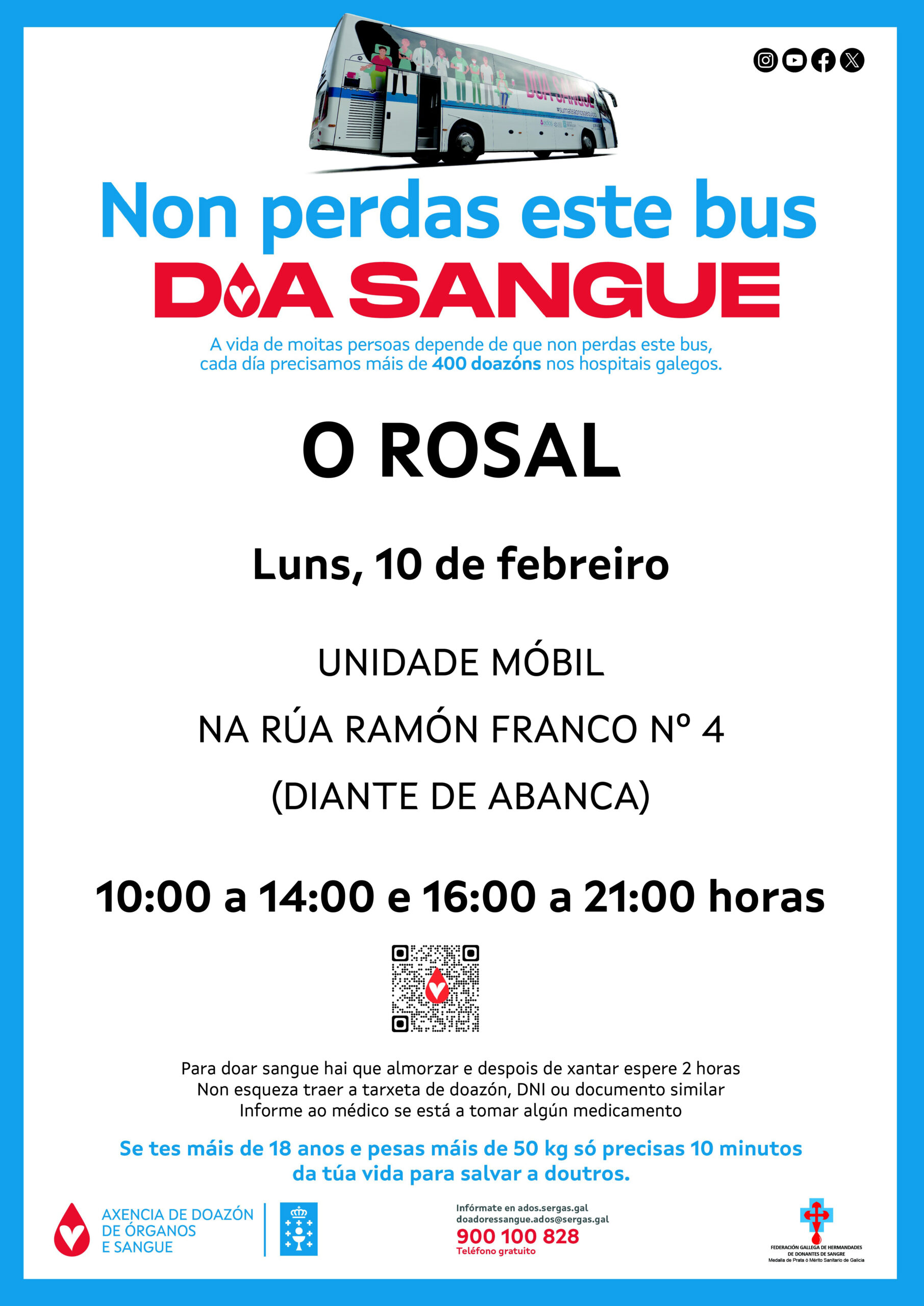 Unha visita da unidade moìbil de doazoìn de sangue ao Rosal para salvar vidas