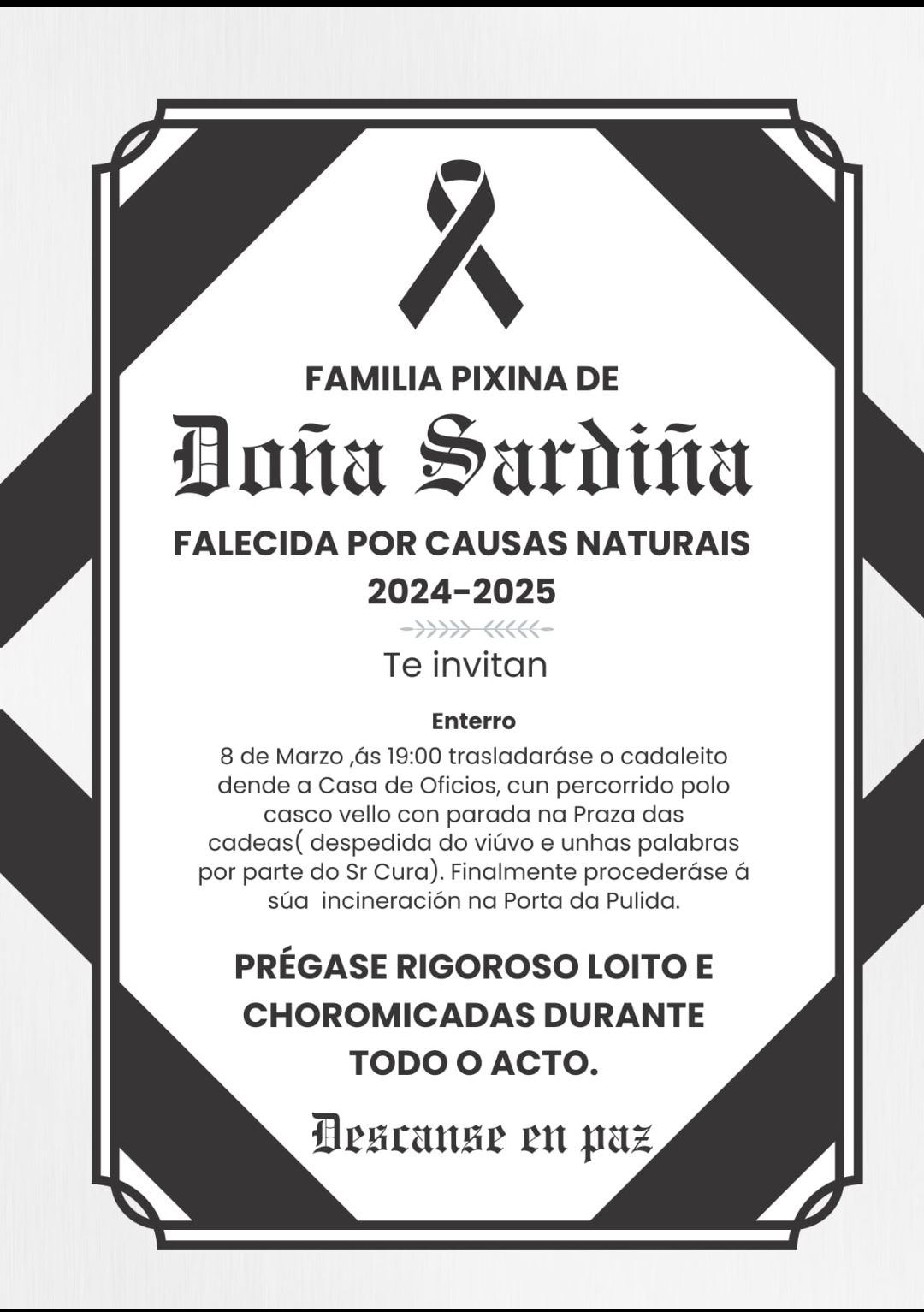 CARTEL Cariño – Cariño celebrará el tradicional Enterro da Sardiña este sábado por la tarde