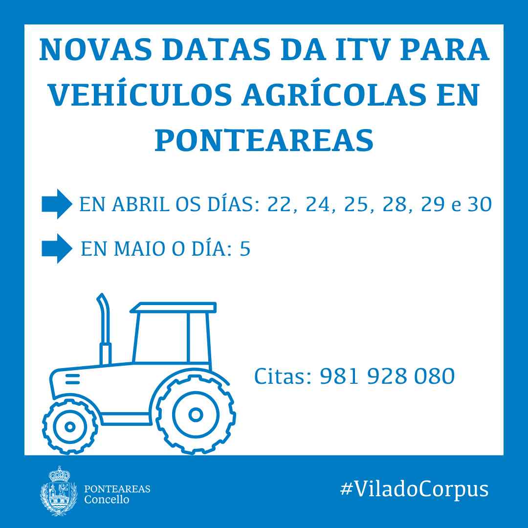 DATAS PARA SOLICITAR CITA NA ITV PARA VEHÍCULOS AGRÍCOLAS