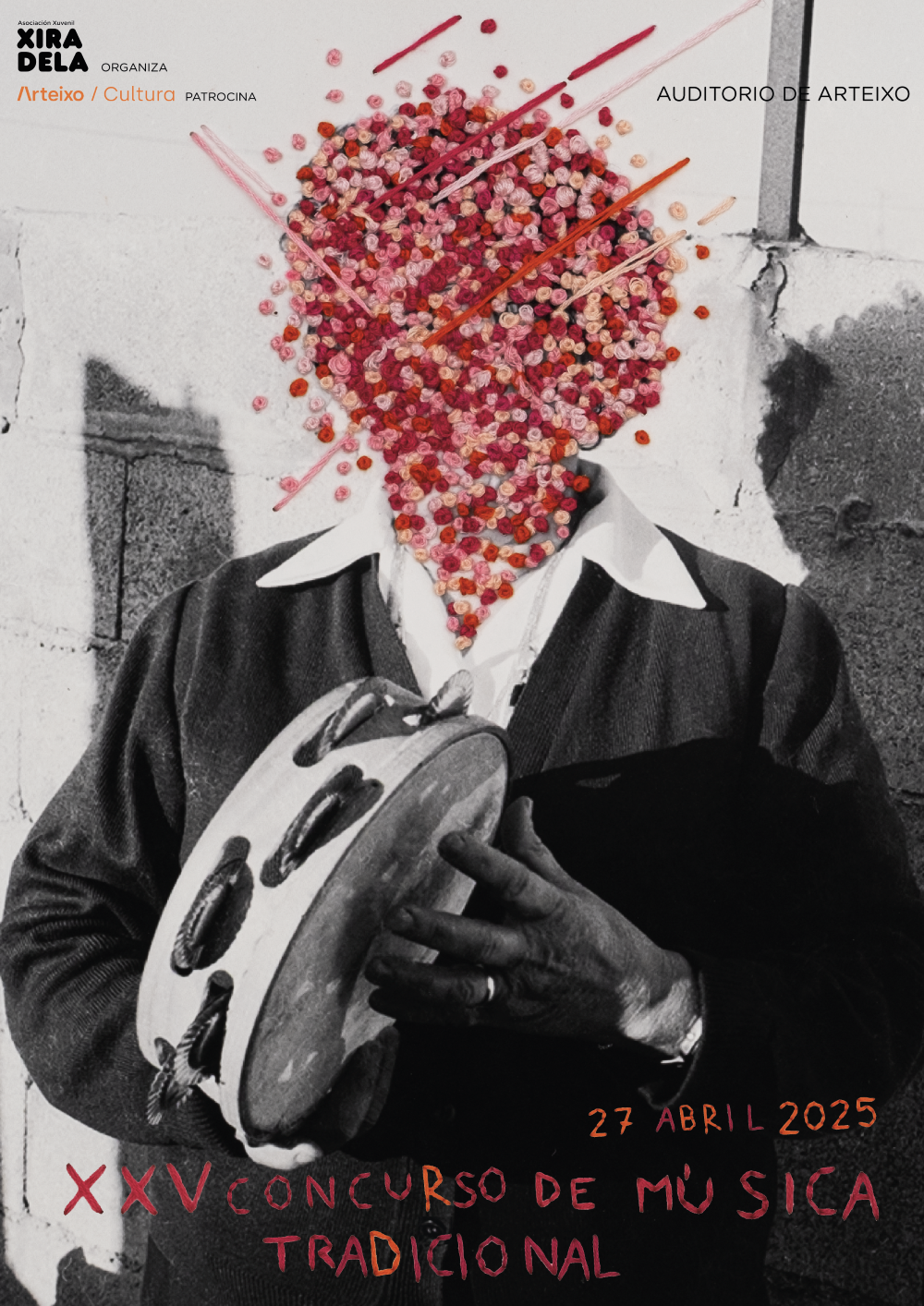 Cartaz do 25 aniversario do Concurso de Música Tradicional de pandeireteirasos de Xiradela – AUTORA ALBA POSE