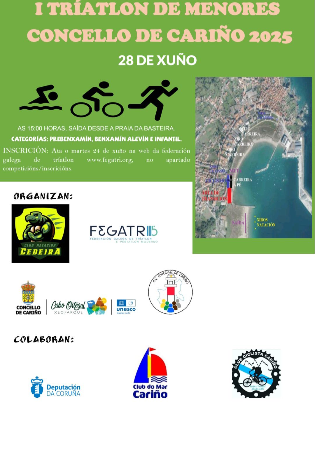 CARTEL Cariño – Cariño acogerá este sábado el ‘I Triatlón de Menores Concello de Cariño’