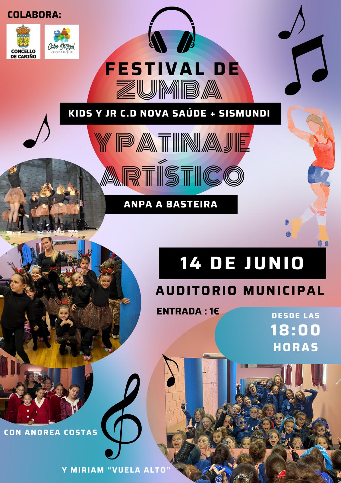 CARTEL Cariño – Cariño celebra este sábado un festival de zumba y patinaje artístico en el Auditorio Municipal