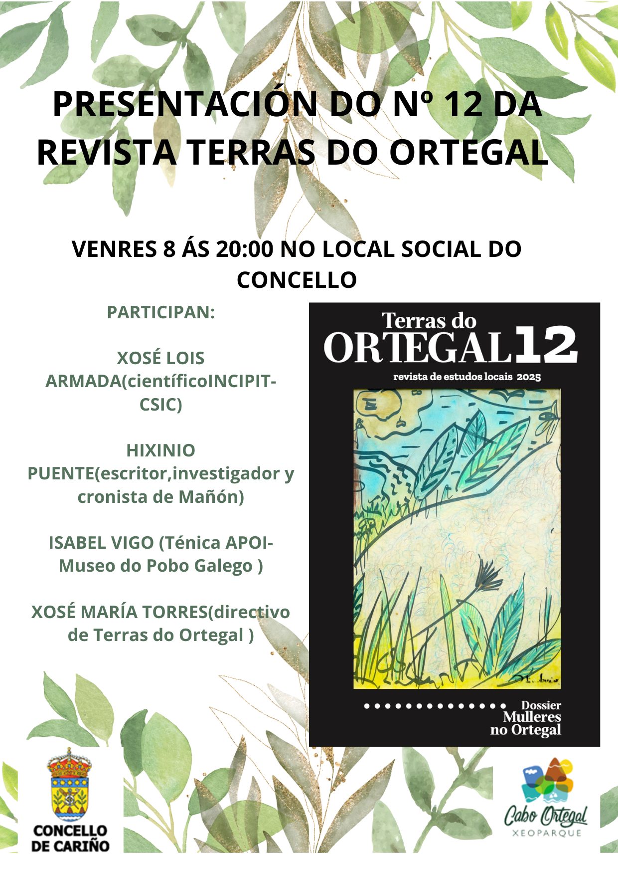 CARTEL Cariño – Cariño acogerá este viernes la presentación del número 12 de la revista Terras do Ortegal