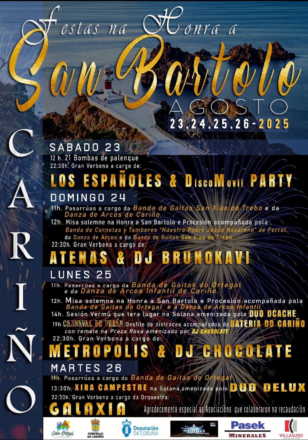 CARTEL Cariño – El Concello de Cariño se prepara para la celebración de las Fiestas de San Bartolo 2025