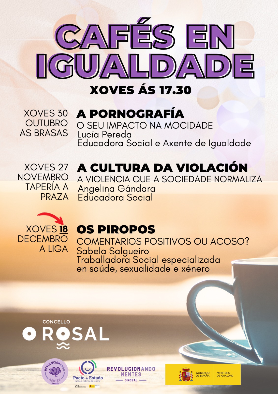 Aprender, reflexionar e compartir no Rosal cunha nova edicioìn dos ‘Cafeìs en Igualdade’
