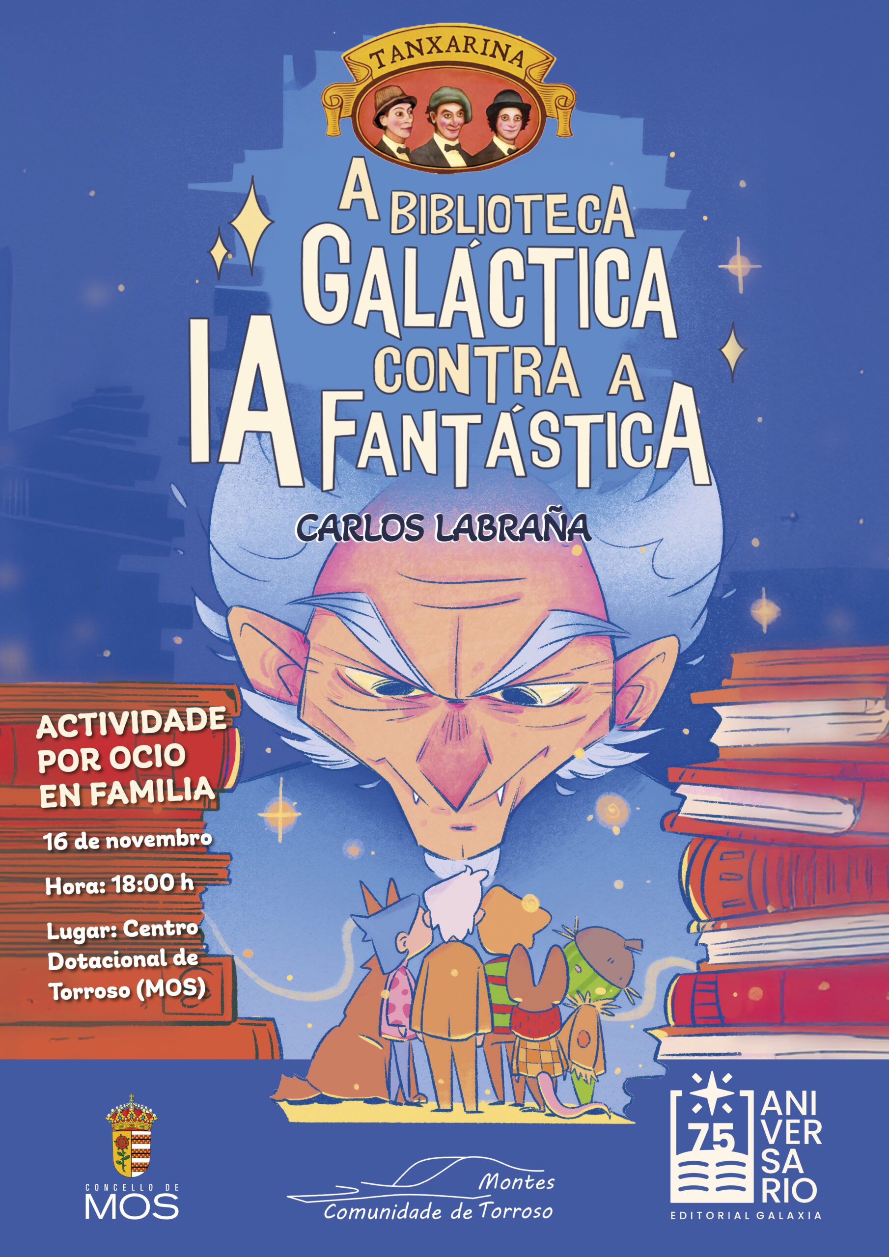 Cartaz A biblioteca Galactica contra a IA fantastica – MOS