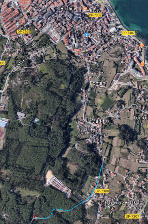 Mapa do corte de tráfico no camiño Martín-Paramos. Outubro 2025