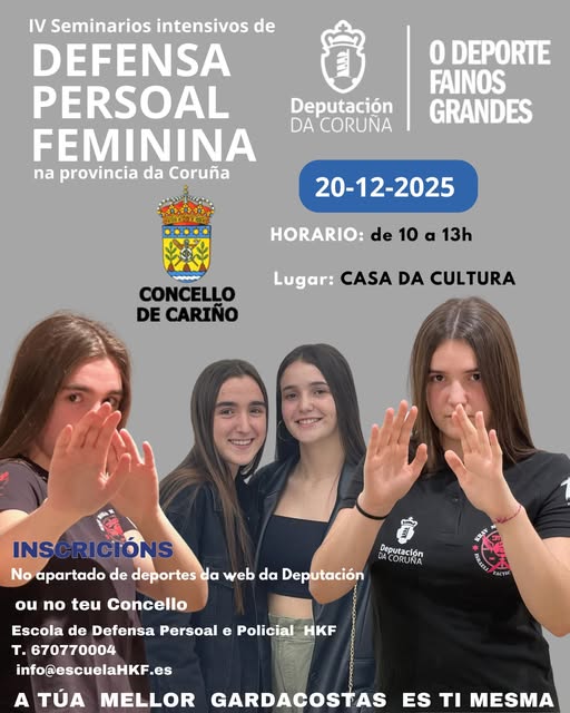 CARTEL Cariño – El Concello de Cariño acogerá un seminario de defensa personal femenina en la Casa da Cultura