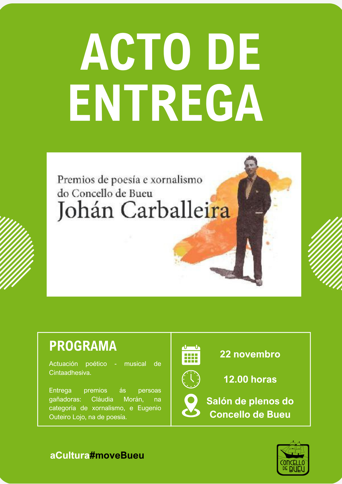 cartel acto entrega premios johan carballeira de poesia e xornalismo 2025