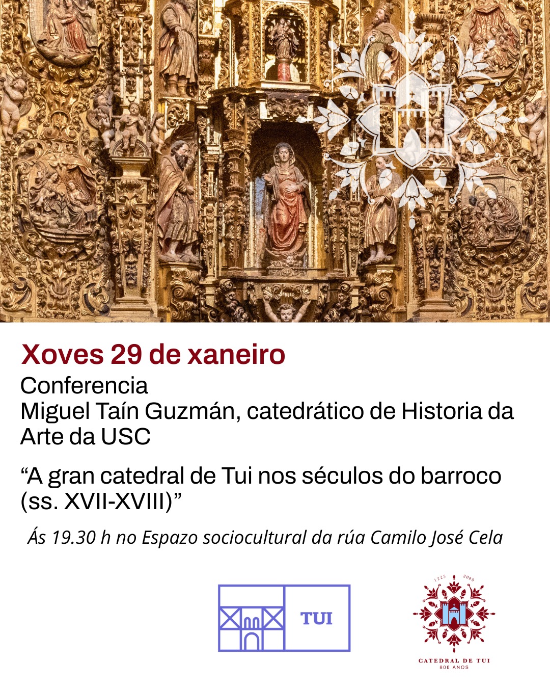 26012026 Conferencia de Miguel Taín sobre o barroco na Catedral de Tui – Cartel