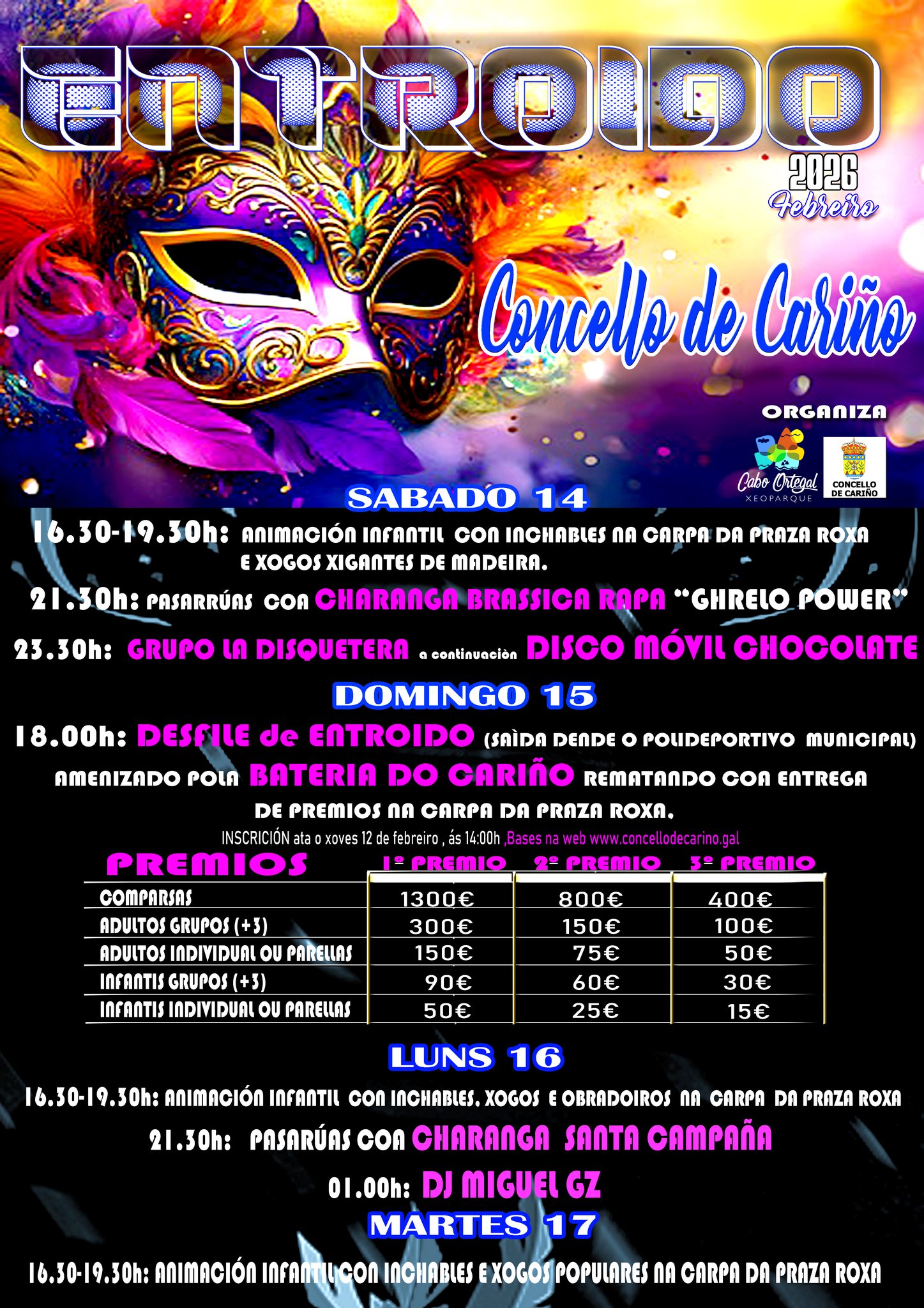 CARTEL Cariño – Cariño repartirá cerca de 3.600 euros en premios durante su fiesta del Entroido