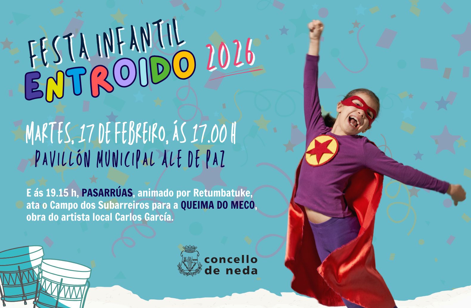 cartel horizontal festa infantil entroido