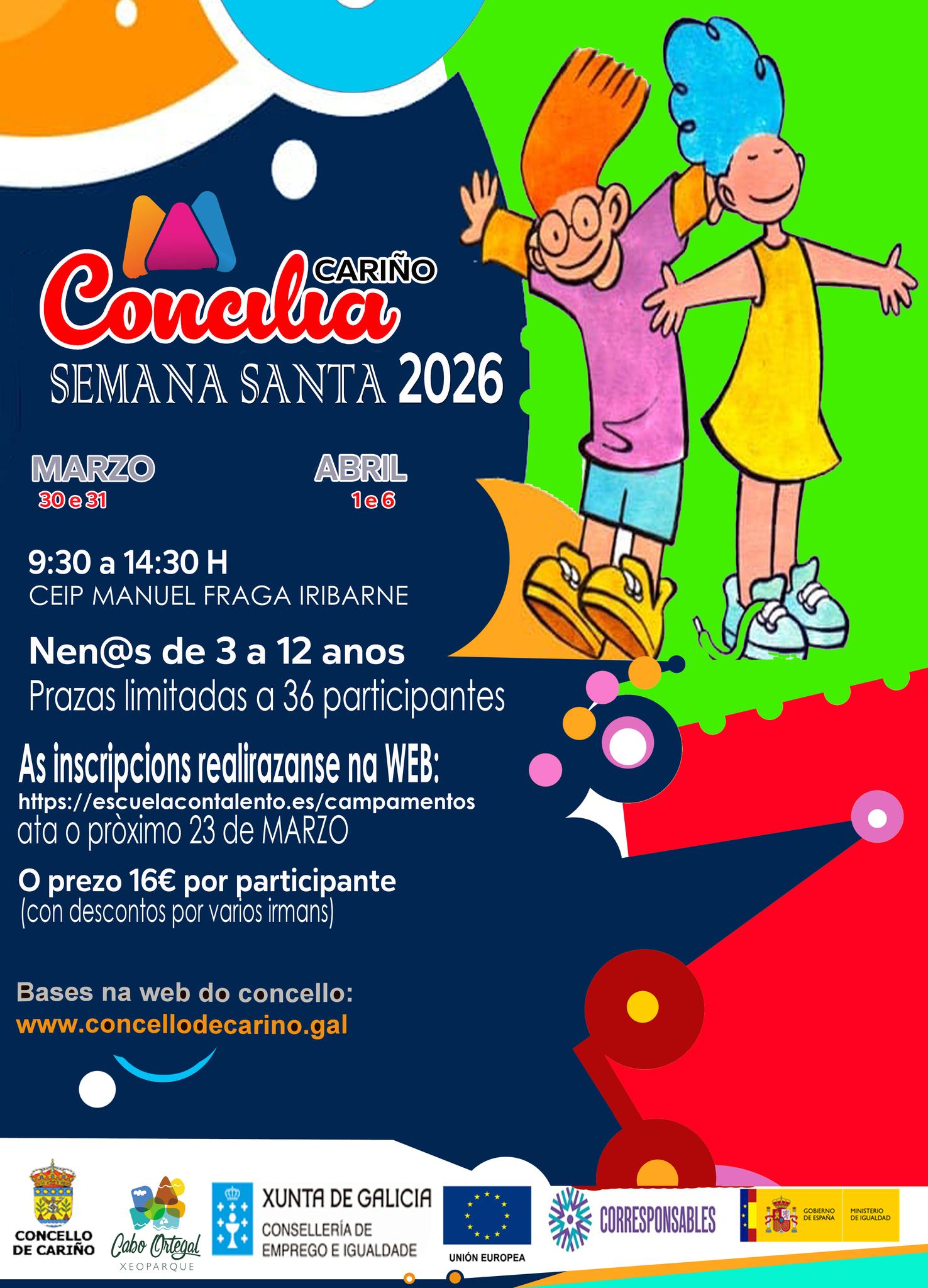 CARTEL Cariño – El Concello de Cariño organiza un campamento infantil en Semana Santa para contribuir a la conciliación familiar