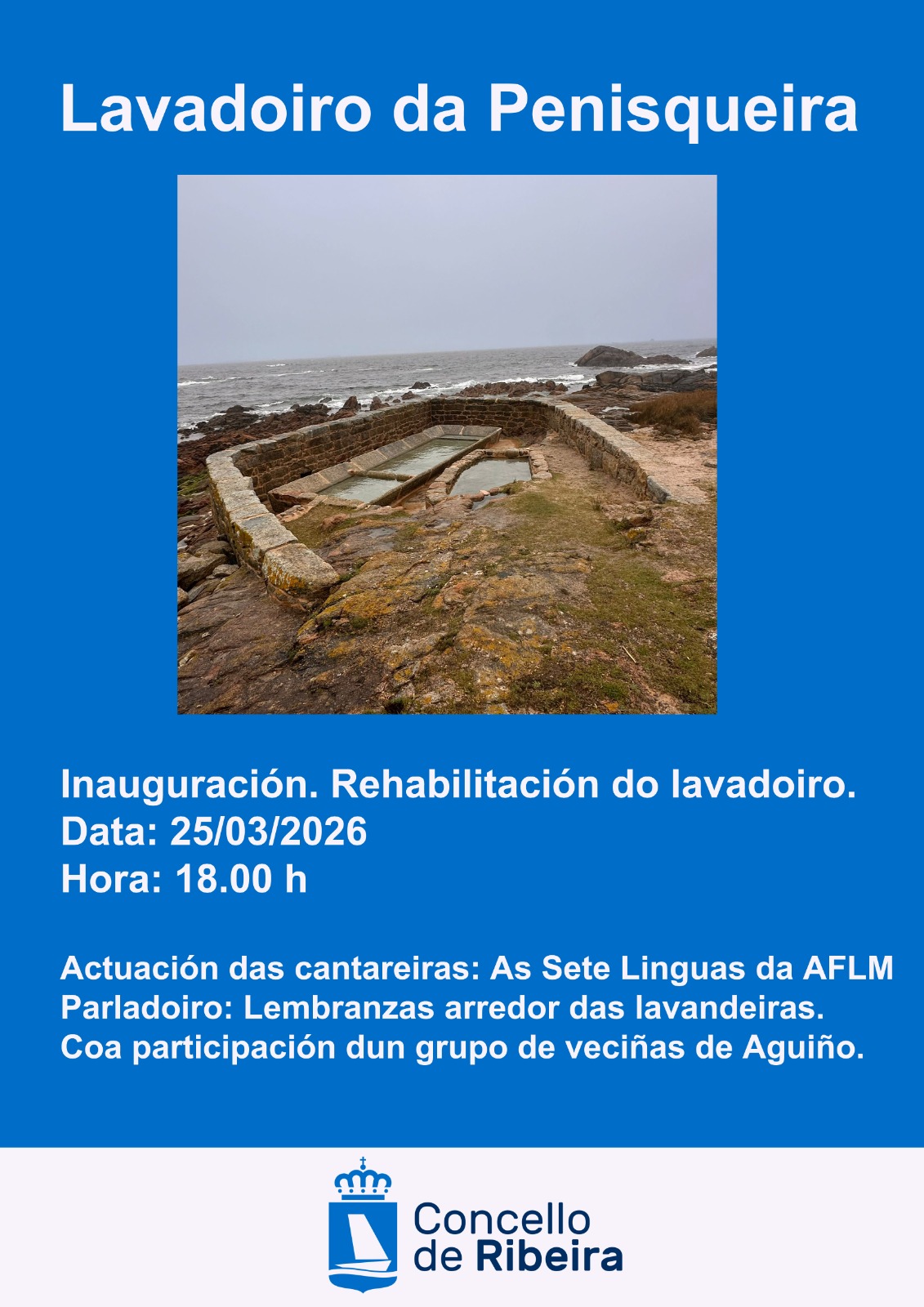 Cartel da inauguración da rehabilitación do lavadoiro de Penisqueira 2026
