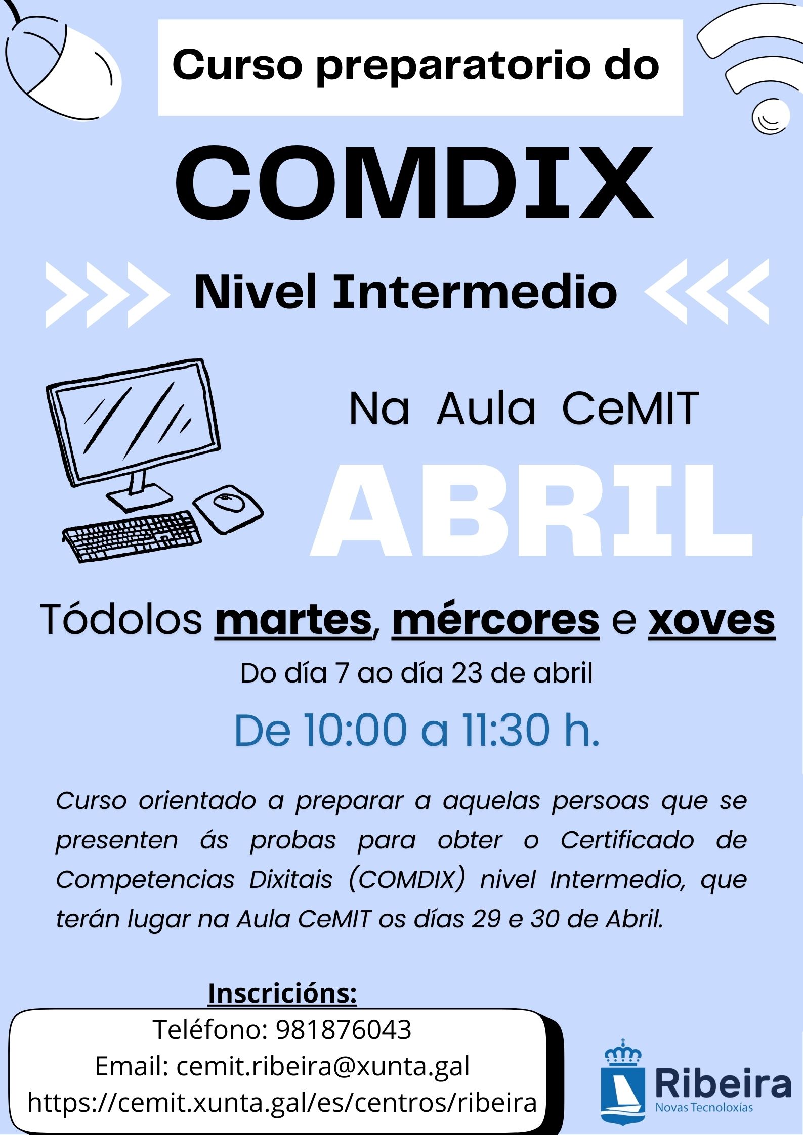 Cartel do curso de COMDIX intermedio. Abril 2026